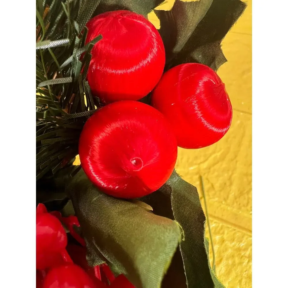 Vintage Christmas Floral Picks Holly Thred Spun Cotton Mini Ornament